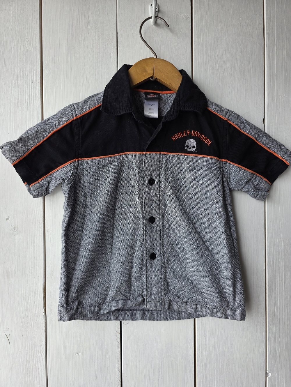 Harley Davidson Motorcycle Kids Button Down Shirt Black Grey Size 4